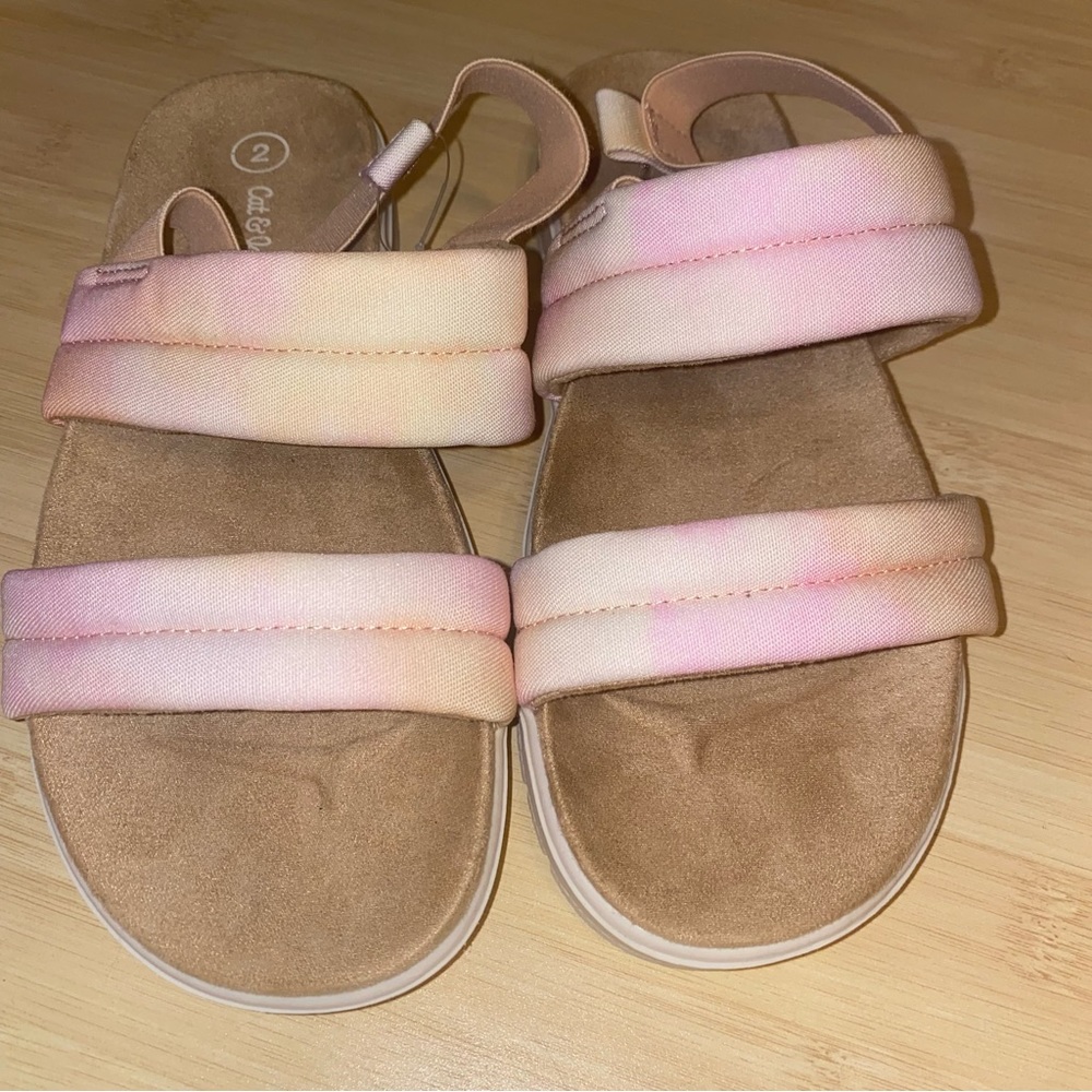 Cat & Jack NWOT Girls Size 2 Hazel Footbed Pastel Sandals tie dye